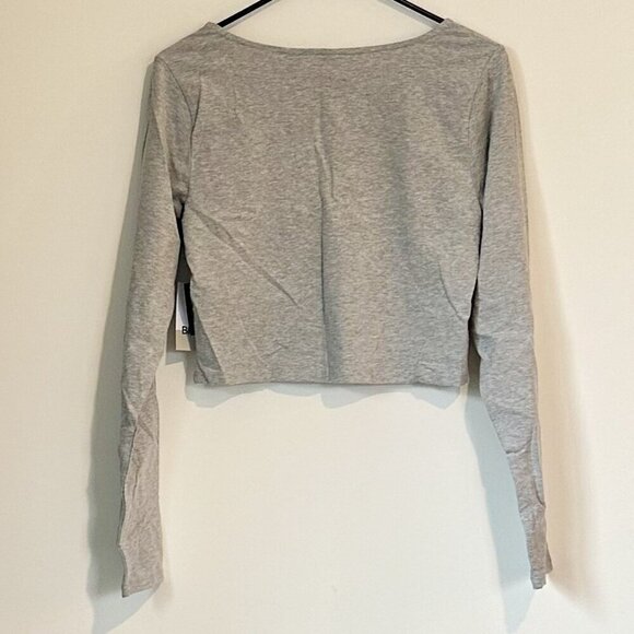 NWT BP by Nordstrom Gray Long Sleeve Scoop Neck Crop Top - Size: Large - Picture 5 of 5